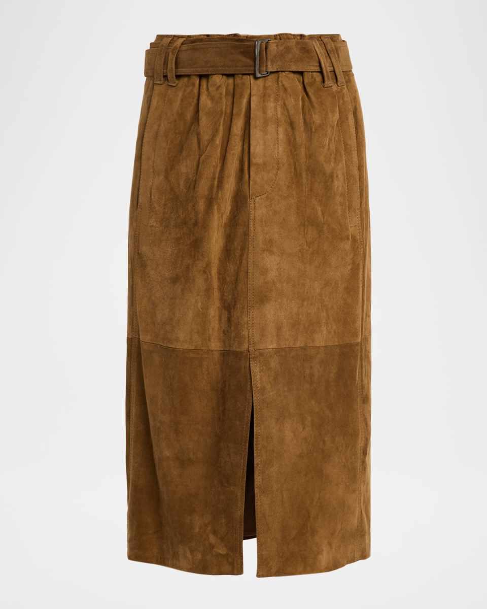 Suede Belted Midi Skirt